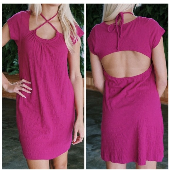 Free People Dresses & Skirts - Free People Vivi Mini Dress Pink S Halter Open Back Pockets Cover Up Beach